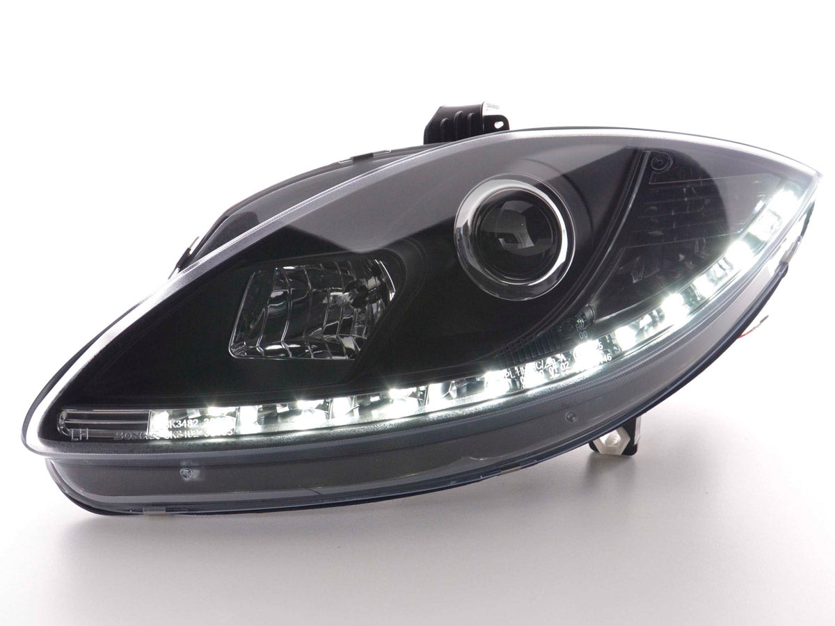 Scheinwerfer Set Daylight LED Tagfahrlicht Seat Leon 1P 09- schwarz Scheinwerfer Set Daylight LED Tagfahrlicht Seat Leon 1P 09- schwarz